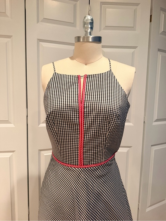 Dresses & Skirts - Sleeveless Black & White Gingham Fit-and-Flare Dress with Red Trim